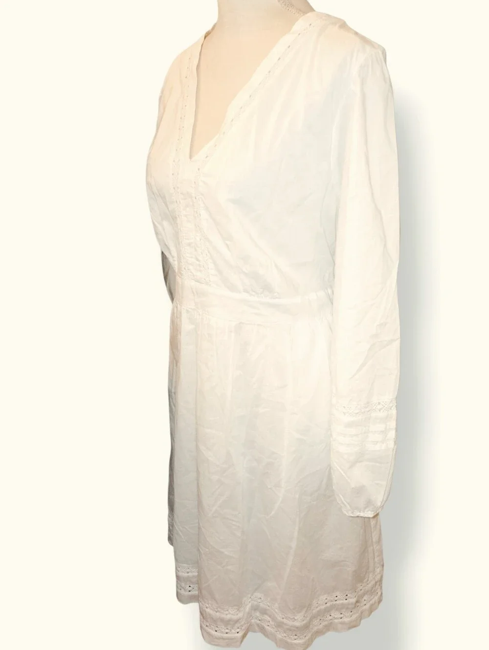 J Crew White V-Neck Long Sleeve Cotton Dress